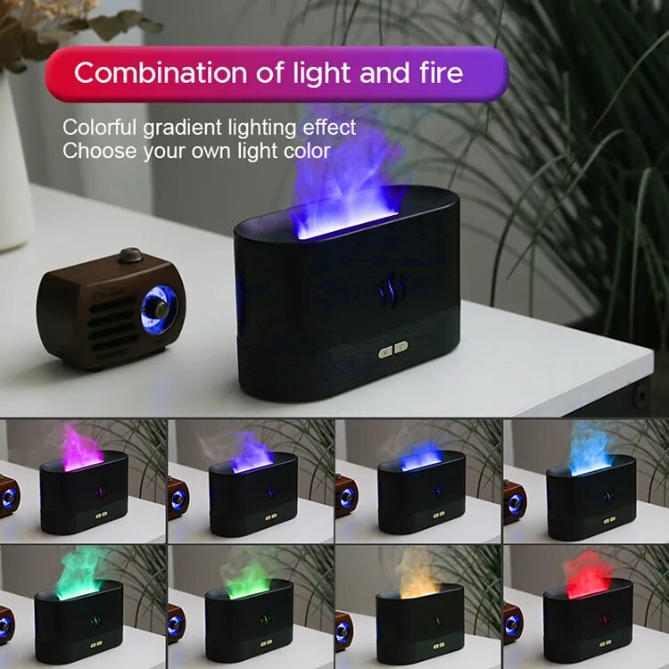 Umidificador De Ar Ultrassônico Com Iluminação LED, Máquina De Fragrância De Chama Colorida, Difusor De Óleo Essencial